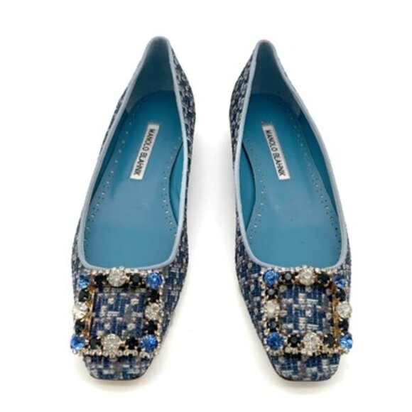 NIB-Manola Blahnik Blue Tweed Hangisflat - 39 - Picture 2 of 5